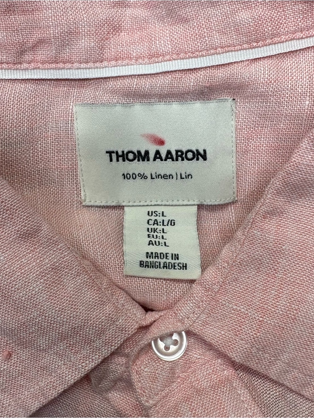 Thom Aaron Shirt Mens L Pink 100% Linen Short Sleeve Button Up Beach NEW - Picture 5 of 7